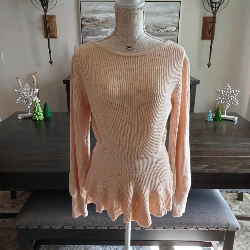 ePretty Beige Ribbed Knit Peplum Sweater